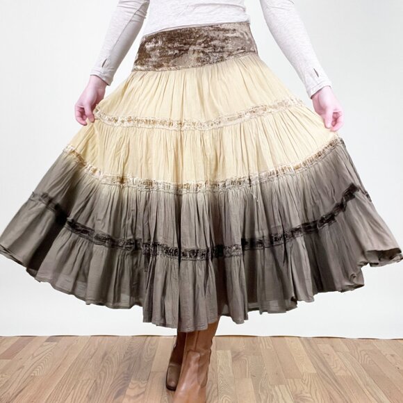Vintage 90s Y2K Tiered Midi Skirt Gypsy Boho Cowgirl Western Bohemian Whimsigoth - Picture 2 of 11